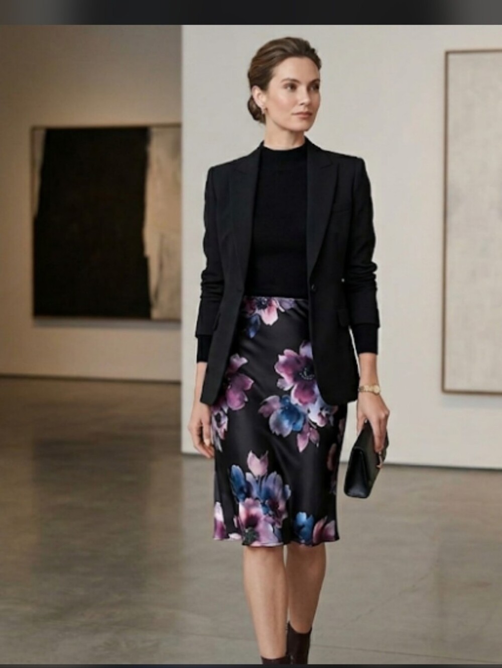 Renato Nucci 100% Silk Dark Floral Skirt 42 Elegant 10 12 L #drs20